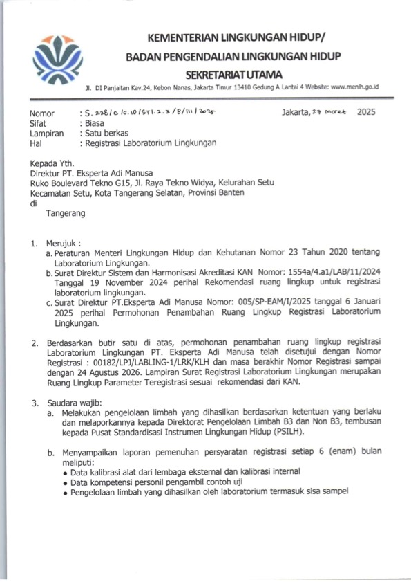 Sertifikat Terdaftar KLHK